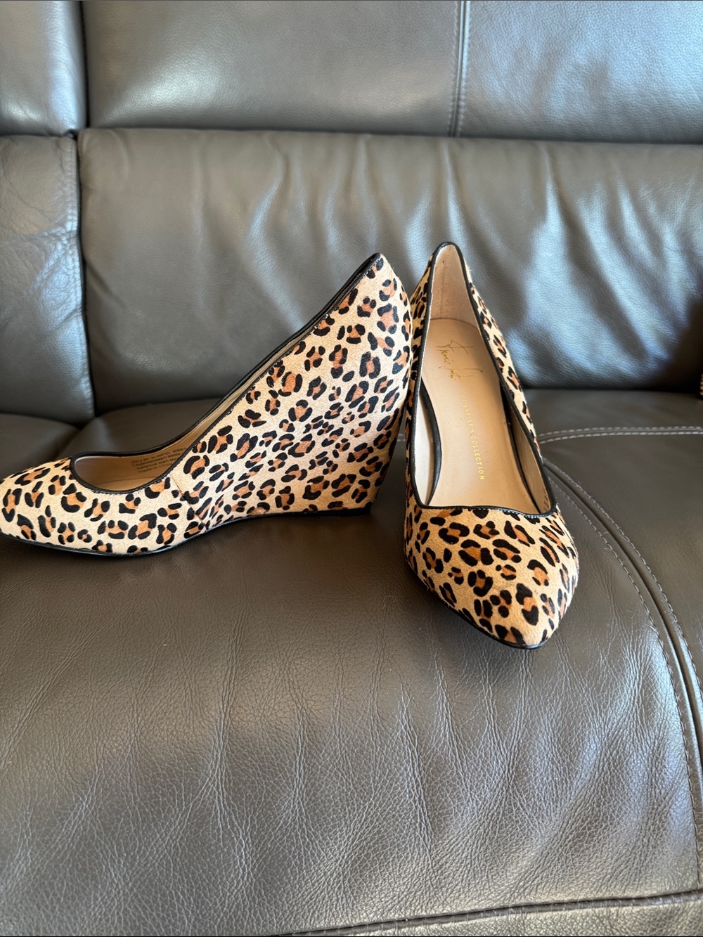 Leopard Print Wedge Pumps - Tan & Black